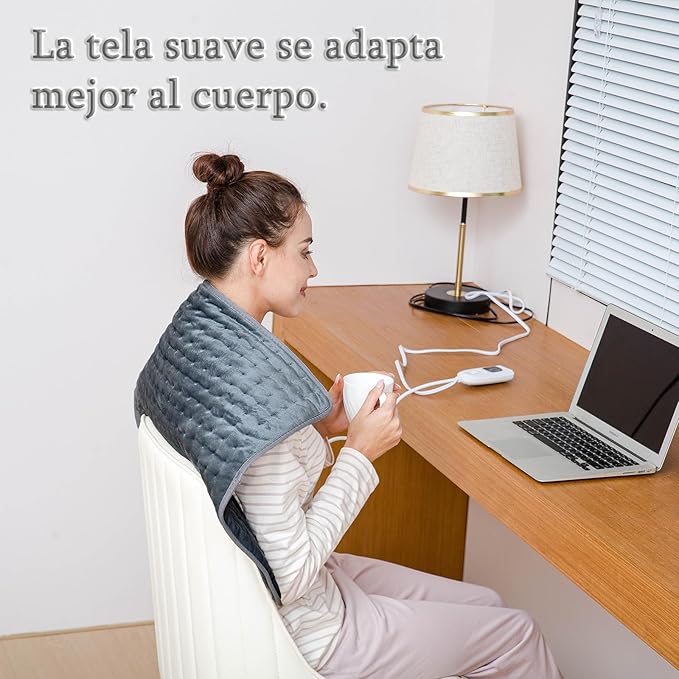 Manta Electrica Lumbar, Manta eléctrica para espalda, cuello, hombros y vientre con función de apagado automático, Franela Suave Gris Oscuro, 50 X 60 cm